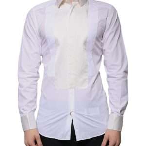 White Cotton Silk Slim Fit GOLD Dress Shirt