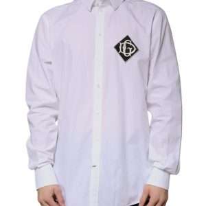 White Logo Cotton Slim Fit GOLD Dress Shirt