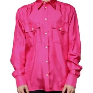 Pink Silk Collared Button Down Men Shirt