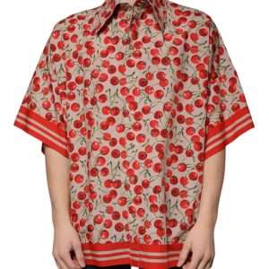 Beige Cherry Button Down Men Casual Shirt