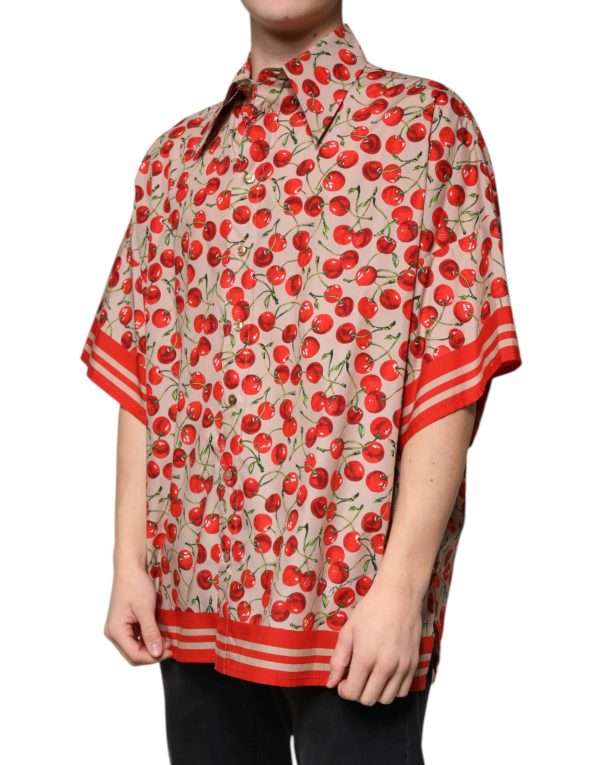Beige Cherry Button Down Men Casual Shirt - Image 3
