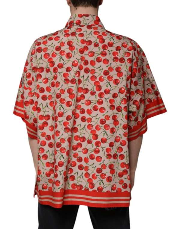Beige Cherry Button Down Men Casual Shirt - Image 4