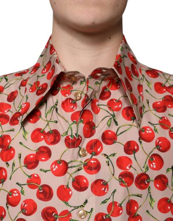 Beige Cherry Button Down Men Casual Shirt - Image 5