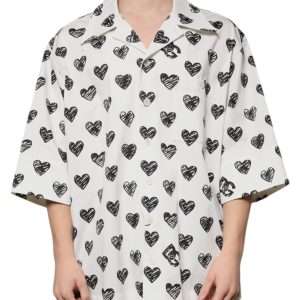 White Heart Print Short Sleeve Casual Shirt