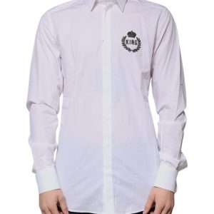 White Cotton Logo Formal Men GOLD Dress Shirt