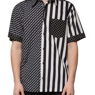 Black White Striped Button Down Casual Shirt