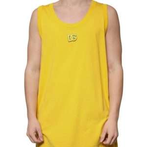 Yellow Cotton Round Neck Sleeveless T-shirt