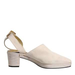 Off White Block Heels Slingback Sandals Shoes