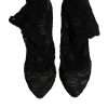 Black Lace Stretch Heels Mid Calf Boots Shoes - Image 3