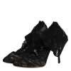Black Lace Stretch Heels Mid Calf Boots Shoes - Image 4