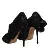 Black Lace Stretch Heels Mid Calf Boots Shoes - Image 5