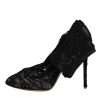 Black Lace Stretch Heels Mid Calf Boots Shoes - Image 6