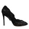 Black Lace Stretch Heels Mid Calf Boots Shoes - Image 7