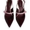 Pink Maroon Leather Kitten Heels Slingbacks Shoes - Image 3
