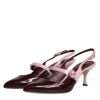 Pink Maroon Leather Kitten Heels Slingbacks Shoes - Image 4