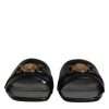 Black Leather Logo Plaque Slip On Slides Flats Shoes - Image 2