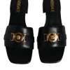 Black Leather Logo Plaque Slip On Slides Flats Shoes - Image 3