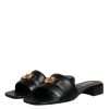 Black Leather Logo Plaque Slip On Slides Flats Shoes - Image 4