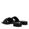 Black Leather Logo Plaque Slip On Slides Flats Shoes - Image 5
