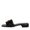 Black Leather Logo Plaque Slip On Slides Flats Shoes - Image 6