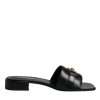 Black Leather Logo Plaque Slip On Slides Flats Shoes - Image 7