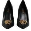 Black Leather Logo Plaque High Heels Pumps Shoes - Image 2