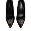 Black Leather Logo Plaque High Heels Pumps Shoes - Image 3