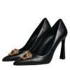 Black Leather Logo Plaque High Heels Pumps Shoes - Image 4