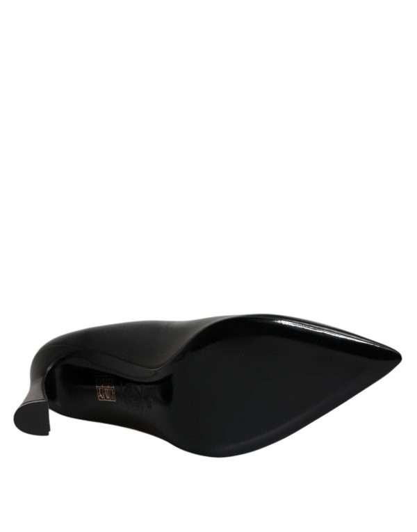 Black Leather Logo Plaque High Heels Pumps Shoes - Image 6