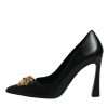 Black Leather Logo Plaque High Heels Pumps Shoes - Image 8