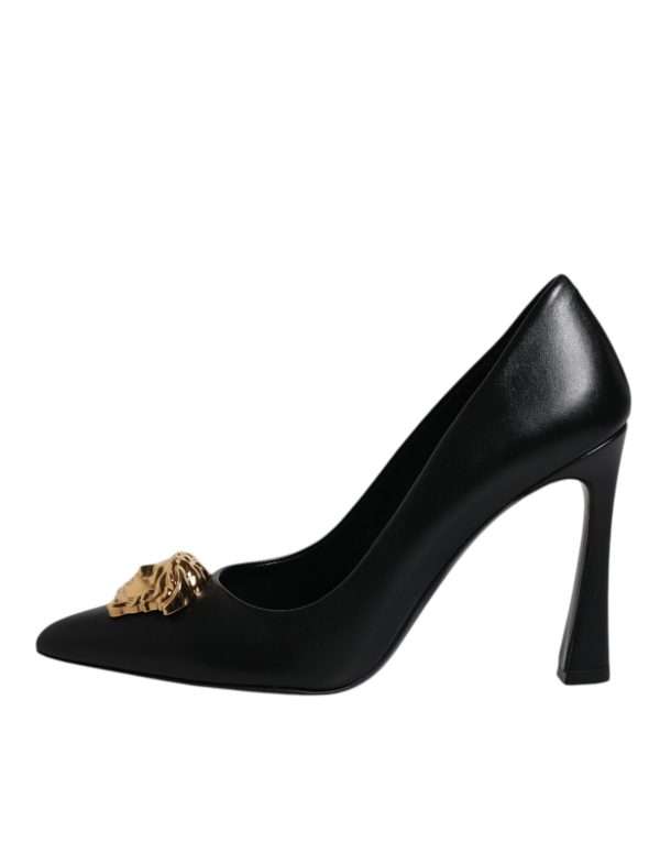 Black Leather Logo Plaque High Heels Pumps Shoes - Image 8