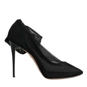 Black Nylon Mesh Sock Style Boots Shoes