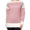 White Red Stripes Cotton Long Sleeves Top - Image 2