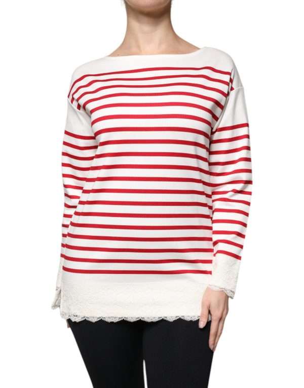 White Red Stripes Cotton Long Sleeves Top - Image 2