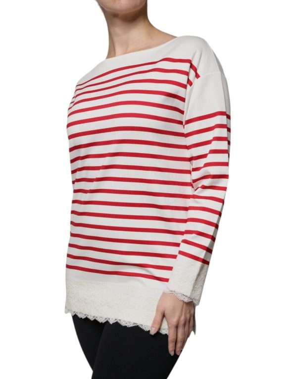 White Red Stripes Cotton Long Sleeves Top - Image 3