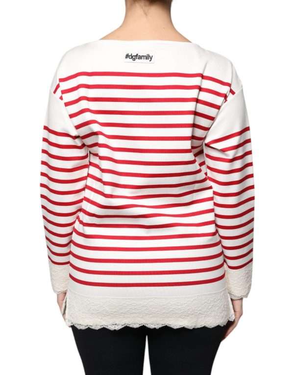 White Red Stripes Cotton Long Sleeves Top - Image 4
