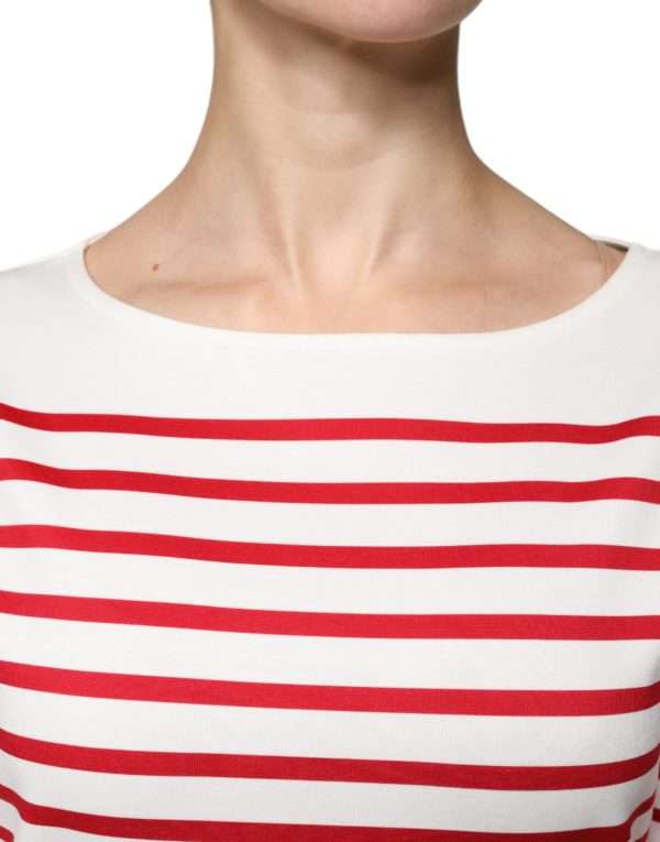 White Red Stripes Cotton Long Sleeves Top - Image 5