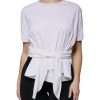 White Cotton Silk Round Neck Wrap Blouse Top - Image 2