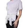 White Cotton Silk Round Neck Wrap Blouse Top - Image 3