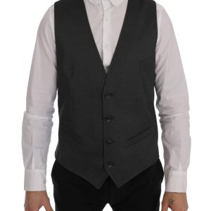 Sleek Gray Single-Breasted Waistcoat Vest