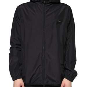 Black Polyester Hooded Men Full Zip Jacket