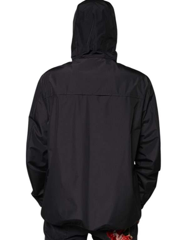 Black Polyester Hooded Men Full Zip Jacket - Image 4