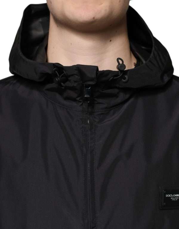 Black Polyester Hooded Men Full Zip Jacket - Image 5