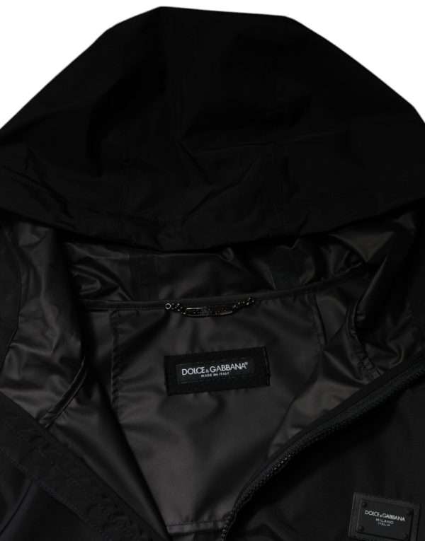 Black Polyester Hooded Men Full Zip Jacket - Image 7