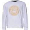 White Medusa Embroidery Crew Neck Pullover Sweater - Image 2