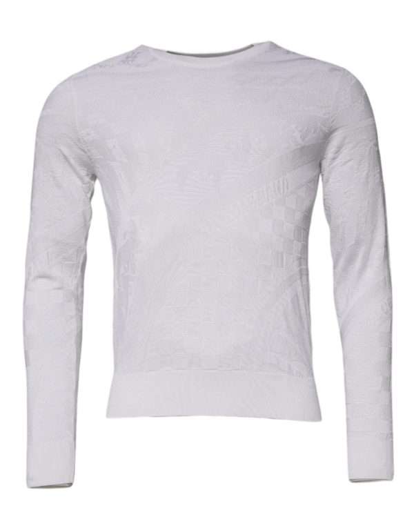 White Silk Crew Neck Men Pullover Sweater - Image 2