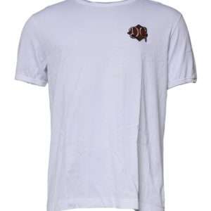 White DG Embroidery Cotton Crew Neck T-shirt