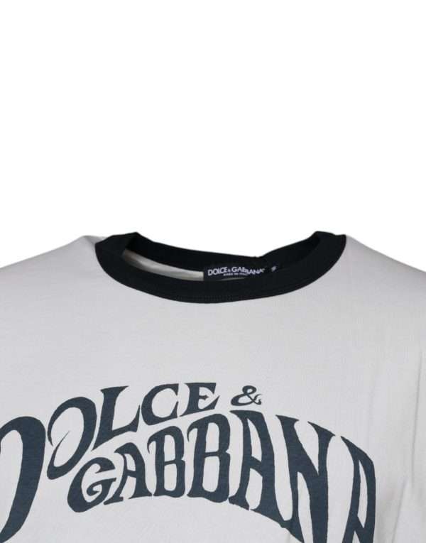 White Graphic Print Cotton Crew Neck T-shirt - Image 3