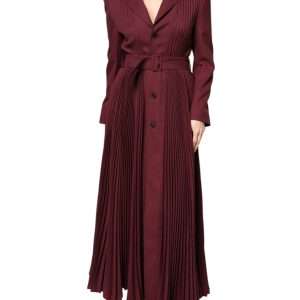 Maroon Belted Button Down Dress