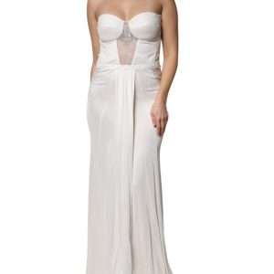 White Strapless Bustier Mermaid Gown Dress